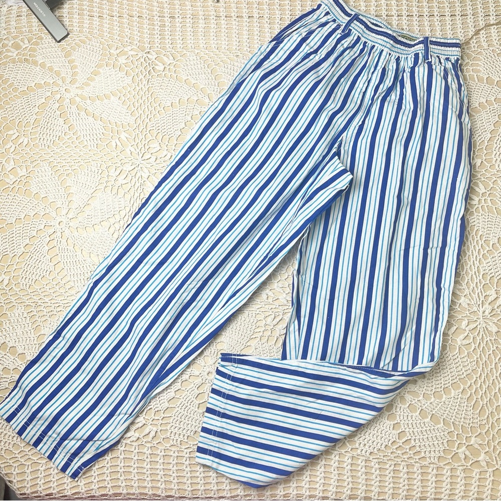 Vintage 1990s Esprit Kids Medium 10/12 Blue Striped Pull On Pants